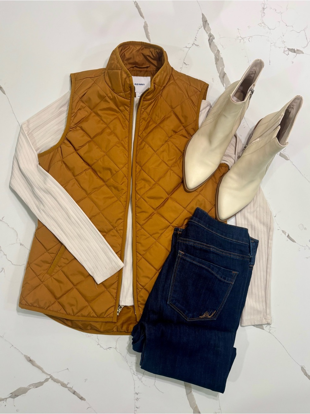Old Navy Women's Brown Quilted Full Zip Collared Vest, Size S
